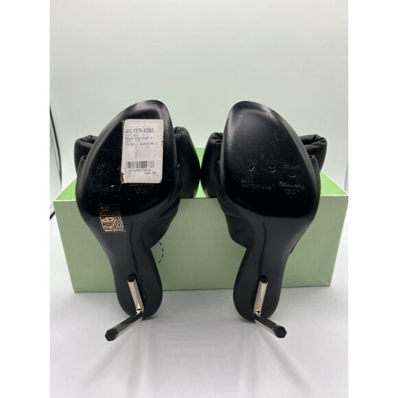 Off-White Allen Black Leather Bow Mule Sandals Stiletto Heel - Picture 2 of 14